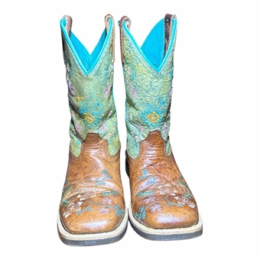 Kids Embroidered Brown and Green Boots - Picture 3 of 14